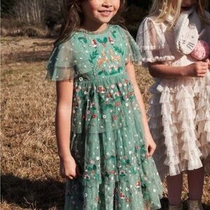 Mini Boden layered tulle reindeer and bow dress size 4-5